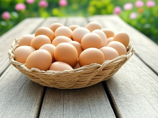 a basket filled with chicken eggs