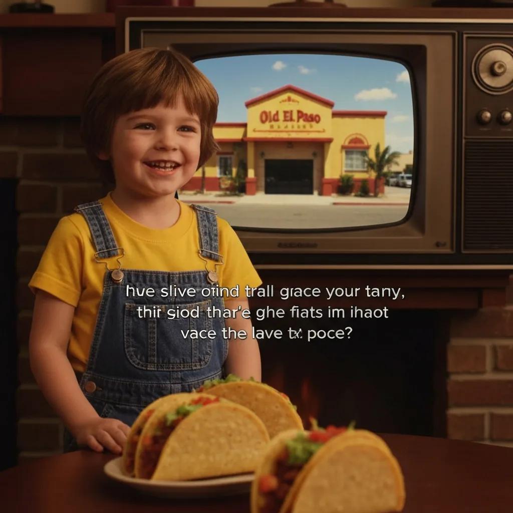 Still from the Old El Paso ad: a child delivering the famous taco line, the seed of the meme