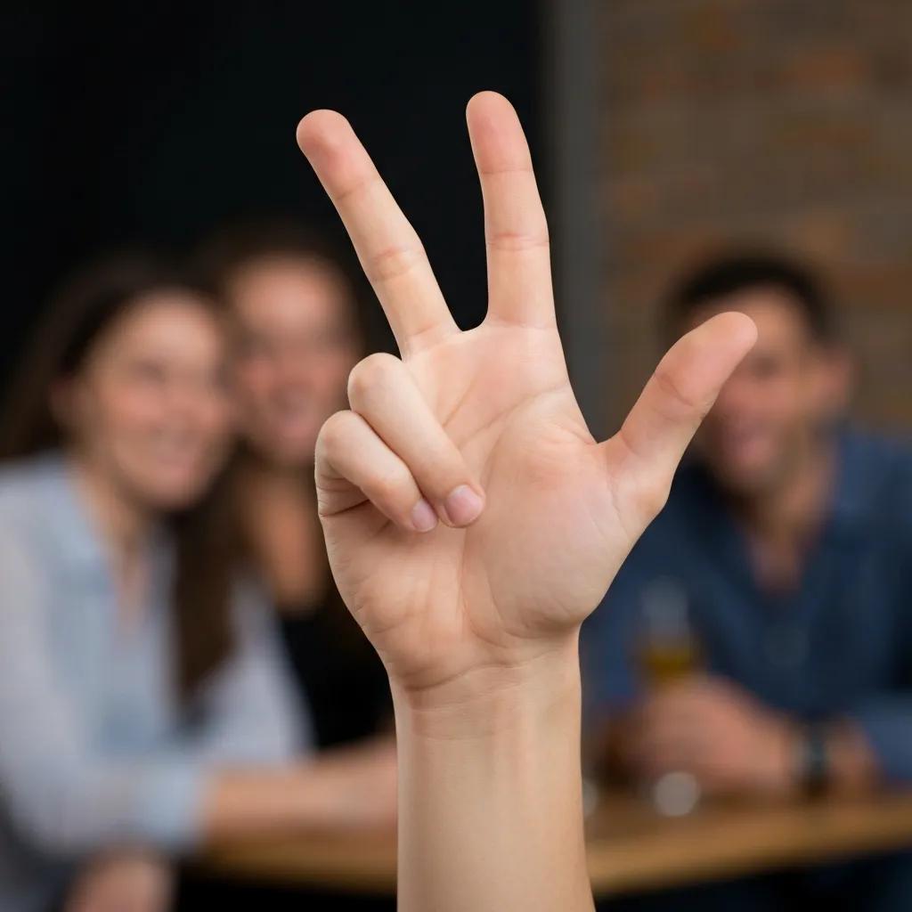 Hand close-up showing the casual '67' gesture used in short-form videos