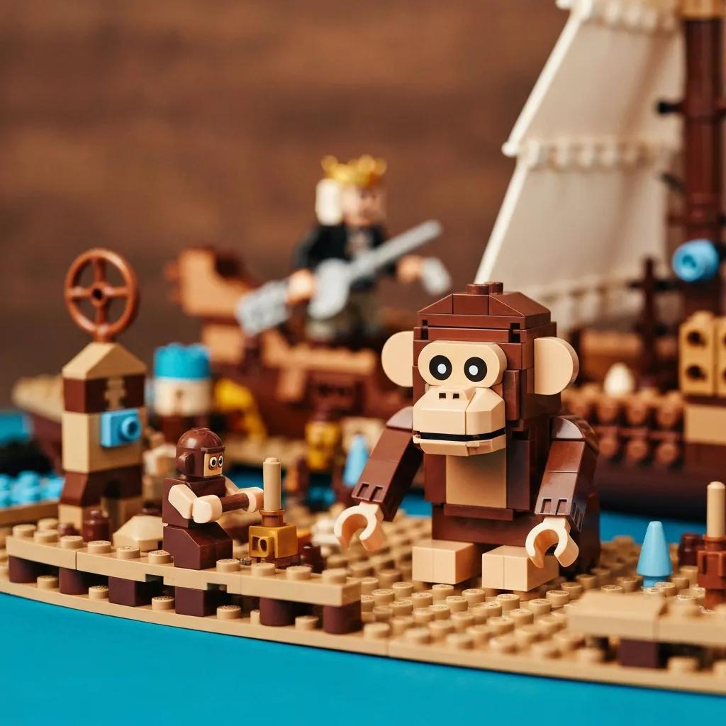 Custom pirate ship MOC featuring the 2550c01 monkey as a ship pet